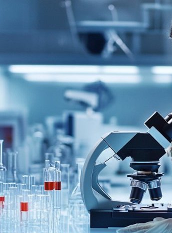 Científica mirando por microscopio