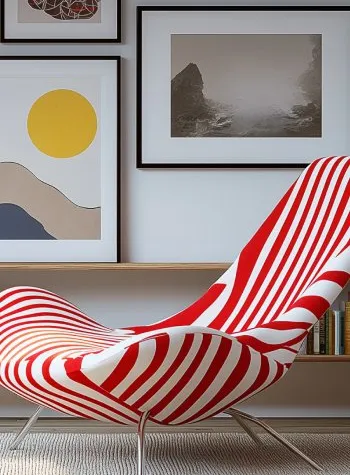 Área interior decorada con libros y cuadros