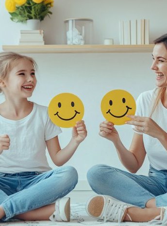 Niña sonriente con un adulto