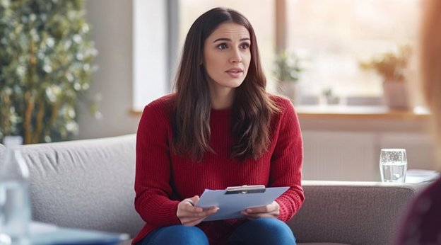 Psicóloga pasando consulta