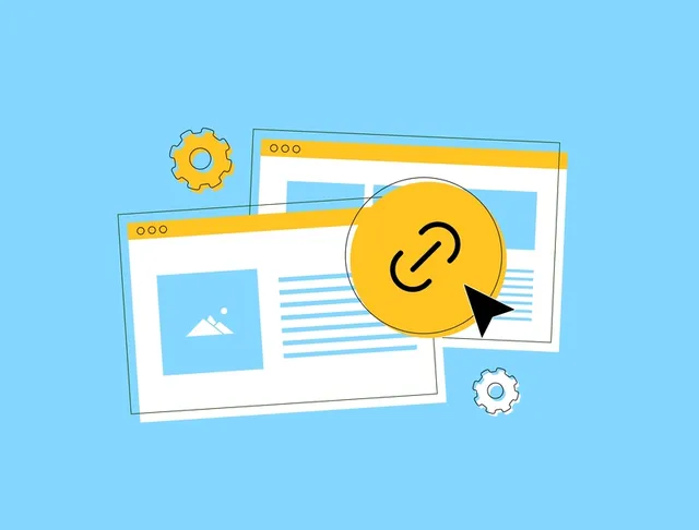 Concepto de linkbuilding representado con dibujos de páginas web enlazadas entre sí