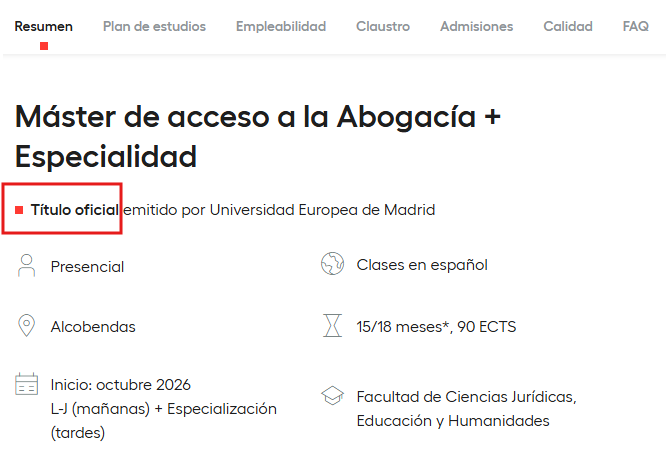 Título oficial Universidad Europea