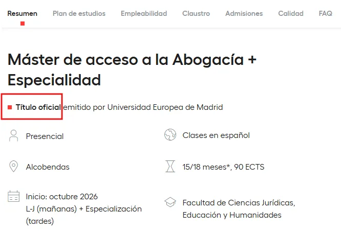 Título oficial Universidad Europea