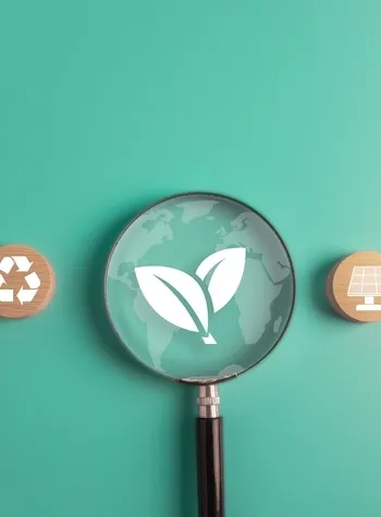 bloques de madera y lupa para el concepto de ecología