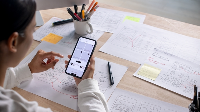 chica sentada de espaldas a la cámara creando una app desde cero