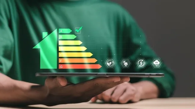 imagen de un consultor energético y una gráfica de eficiencia energética delante
