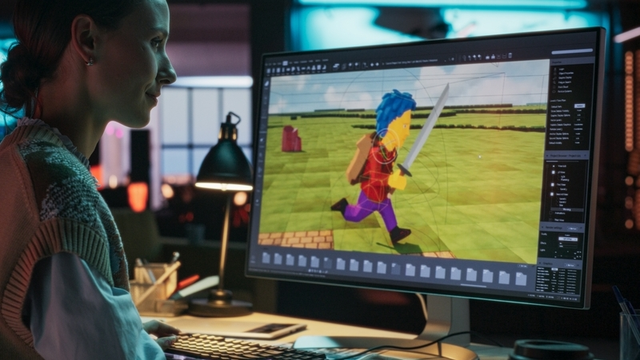 mujer dise&ntilde;ando un videojuego en un ordenador