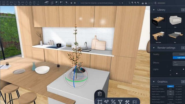 imagen de un diseño de interiores 3d de una cocina