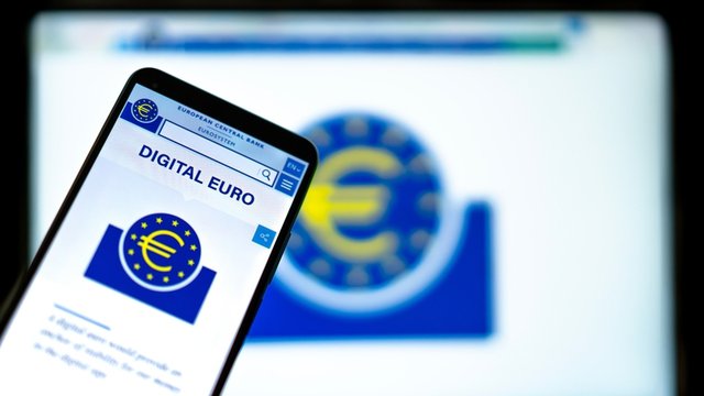 símbolo de moneda del euro digital en el sitio web del Banco Central Europeo