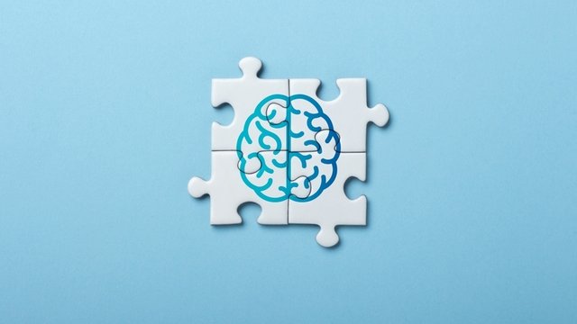 ilustración de un cerebro en piezas de rompecabezas que representa la mente y los conceptos cognitivos