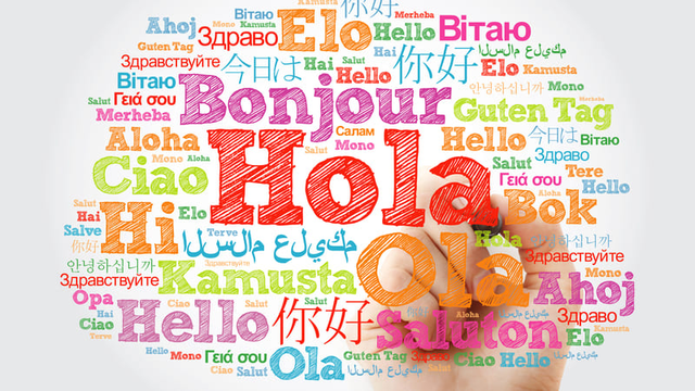 la palabra &ldquo;hola&rdquo; escrita en varios idiomas