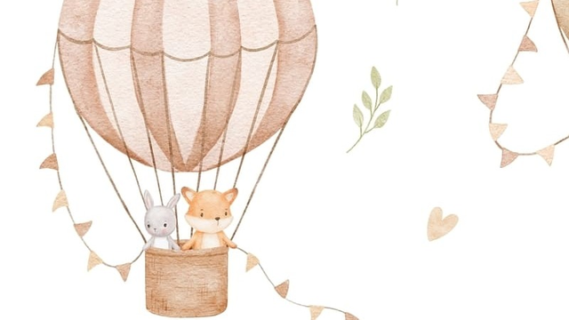 Ilustración infantil de unos animales en globo dibujados a lápiz