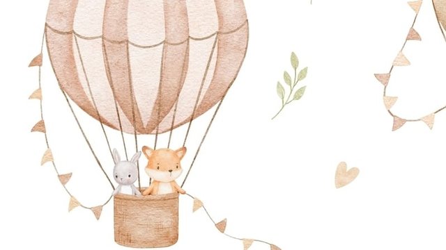 Ilustración infantil de unos animales en globo dibujados a lápiz