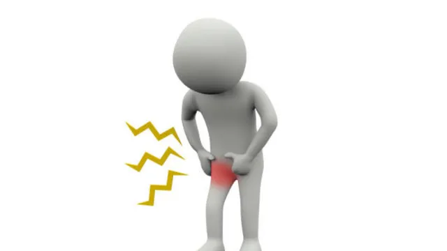 A figure hunched over while clutching its upper thigh, highlighted with a red glow and yellow lightning bolt to indicate groin or upper leg pain.