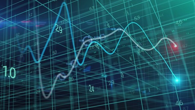 imagen de gráficos y números sobre cuadrícula en 3D y fondo negro
