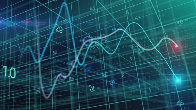 imagen de gráficos y números sobre cuadrícula en 3D y fondo negro