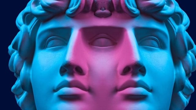 diseño digital retrofuturista de una escultura romana