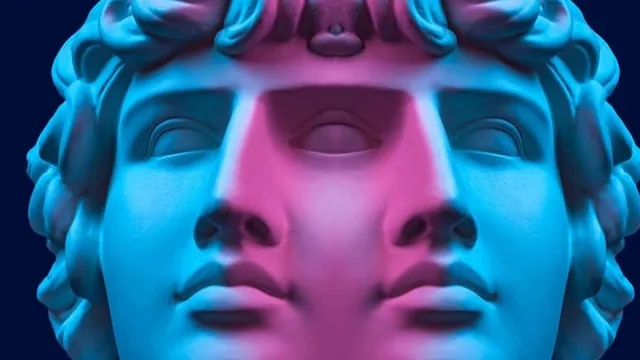 diseño digital retrofuturista de una escultura romana