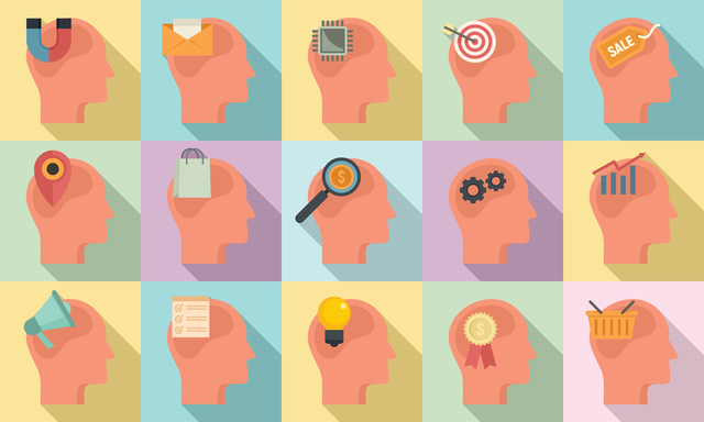 Íconos diversos que representan el concepto del neuromarketing