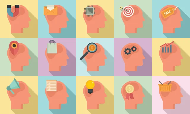 Íconos diversos que representan el concepto del neuromarketing