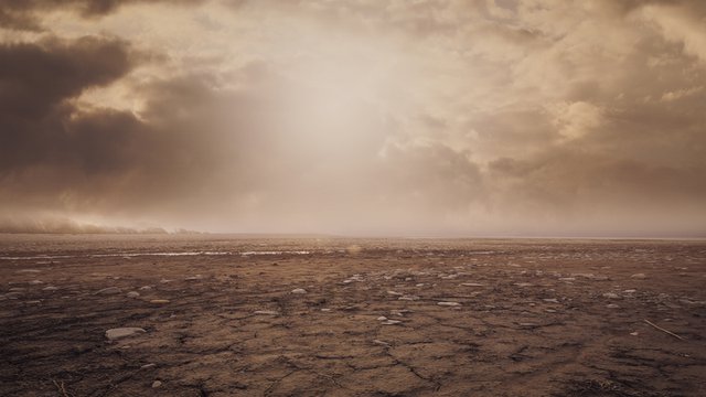 Suelo completamente árido por desertificación