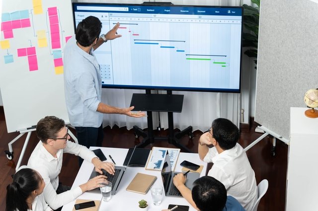 Grupo de personas trabajando en la gestión de un proyecto