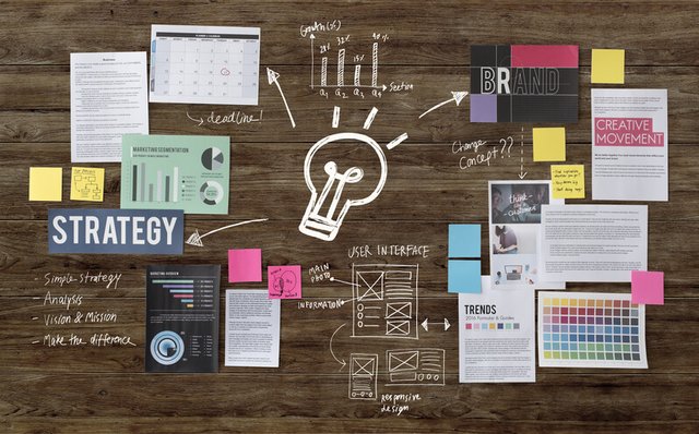Estrategia de plan de negocios sobre un tablero