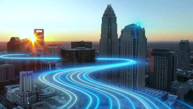 imagen de smart mobility en una ciudad futurista