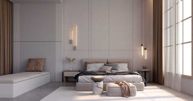 decoración de dormitorio con estilo minimalista y cálido
