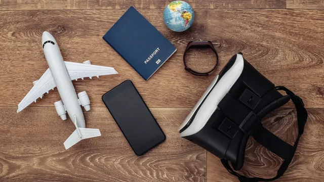 elementos de viaje que simbolizan el turismo virtual o digital