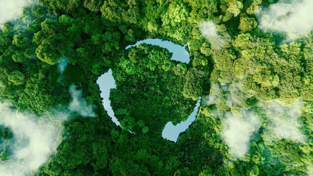 logotipo de reciclaje sobre un bosque